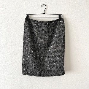 ECI New York Black & White Metallic Tweed Pencil Skirt Size 8